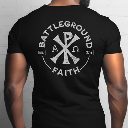 Battleground Faith Logo Christian Faith Religious Tee Back Black Fit Next Level