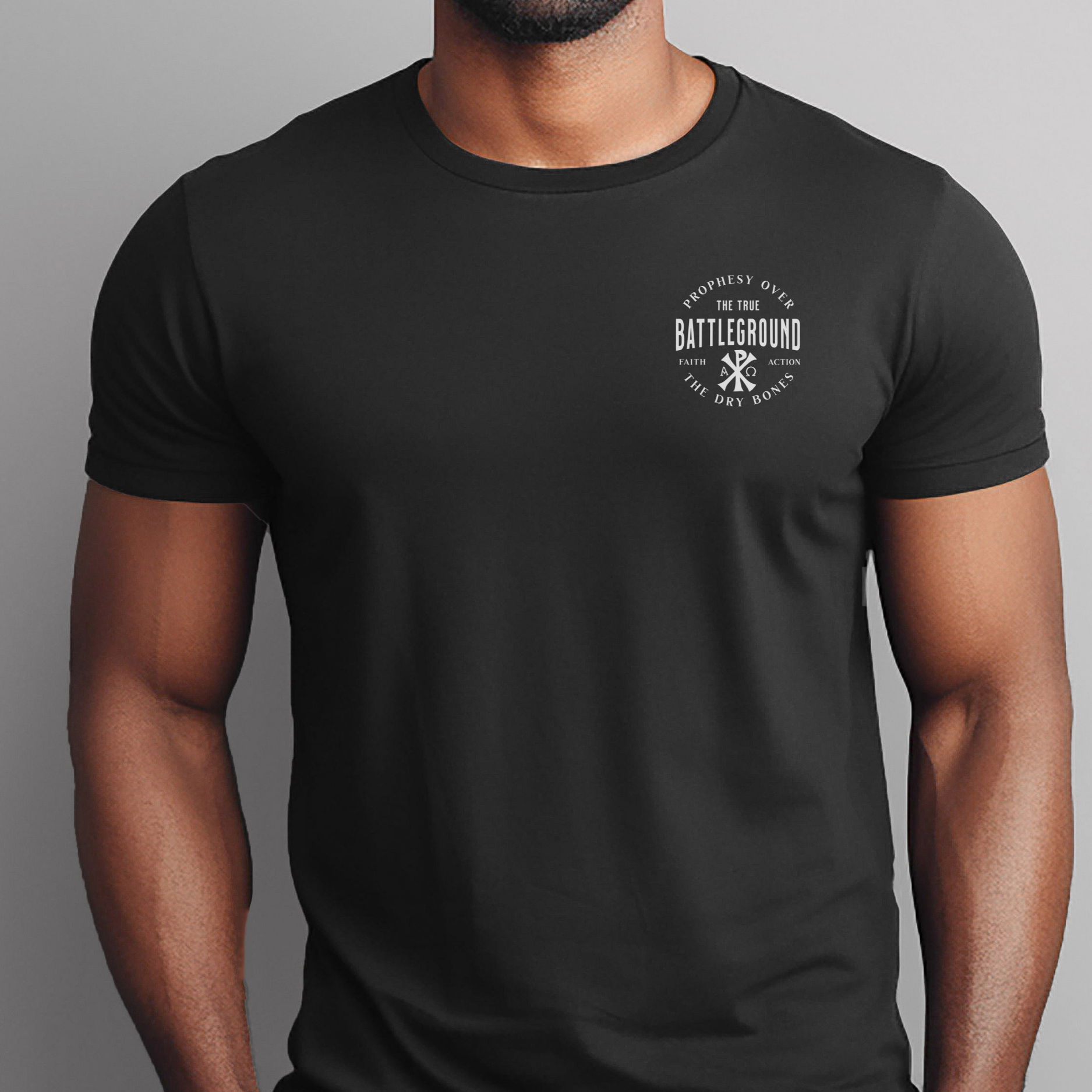 Battleground Faith Logo Christian Faith Religious Tee Front Black Fit