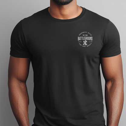 Battleground Faith Logo Christian Faith Religious Tee Front Black Fit