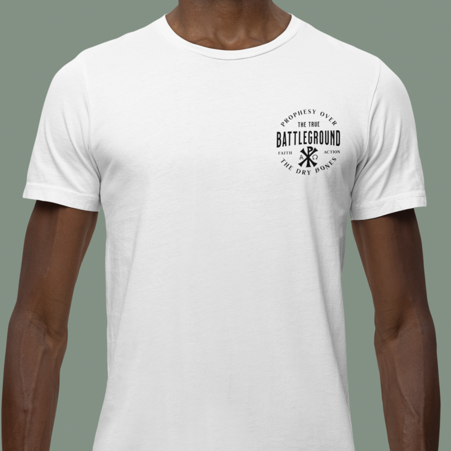 Battleground Faith Logo Christian Faith Religious Tee Front White Fit